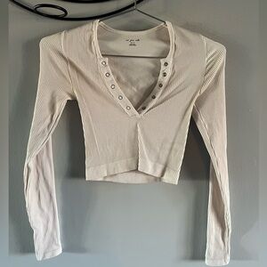 Urban Outfitters off white  cropped Ribbed Button Down Shirt